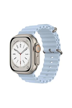 Apple Watch Uyumlu 42MM 44MM 45MM 49MM 1/2/3/4/5/6/se/7/8/ultra Akıllı Saat Ocean Kordon ve Kayışı Açık Mavi