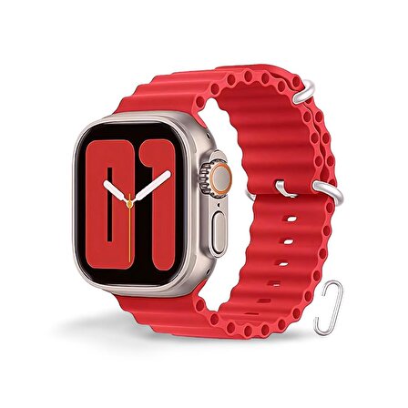 Apple Watch Uyumlu 42MM 44MM 45MM 49MM 1/2/3/4/5/6/se/7/8/ultra Akıllı Saat Ocean Kordon ve Kayışı Kırmızı