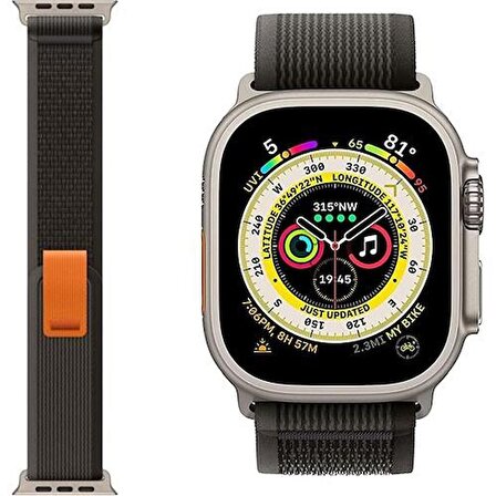 Apple Watch Uyumlu 42MM 44MM 45MM 49MM 1/2/3/4/5/6/se/7/8/ultra Akıllı Saat Silikon Kordon ve Kayışı Trail Loop Koyu Gri(Turuncu)