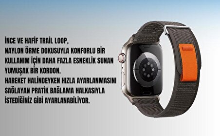 Apple Watch Uyumlu 42MM 44MM 45MM 49MM 1/2/3/4/5/6/se/7/8/ultra Akıllı Saat Silikon Kordon ve Kayışı Trail Loop Koyu Gri(Turuncu)