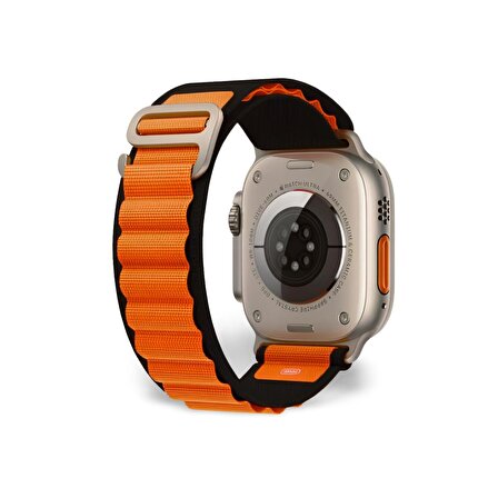 Apple Watch Uyumlu 42MM 44MM 45MM 49MM 1/2/3/4/5/6/se/7/8/ultra Akıllı Saat Alpine Loop Kordon ve Kayışı Siyah(Turuncu)