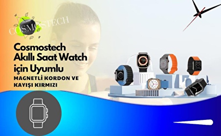 Cosmostech Akıllı Saat Watch için Uyumlu 42MM 44MM 45MM 49MM 1/2/3/4/5/6/se/7/8/ultra Magnetli Kordon ve Kayışı Kırmızı