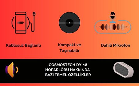 Cosmostech Dy-18 Kablosuz Bluetooth Speaker Hoparlör, Taşınabilir, Yüksek Ses Kalitesi