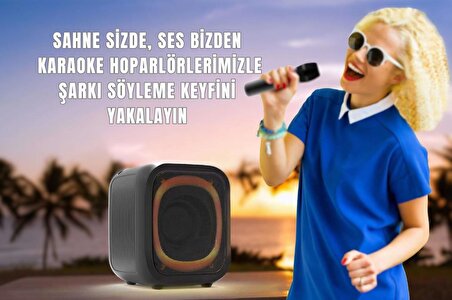 Cosmostech MS7K Taşınabilir Kablosuz Speaker, Bluetooth Hoparlör, - Çift Mikrofon Karaoke, RGB Aydınlatma, NFC