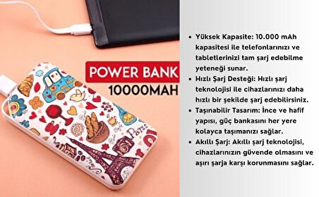 Cosmostech 10.000 Mah Powerbank Eyfel Kulesi Temalı, Taşınabilir Güç Bankası