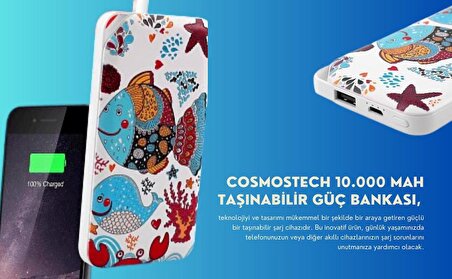 Cosmostech 10.000 Mah Powerbank Özel Resim Balık Temalı, Taşınabilir Güç Bankası