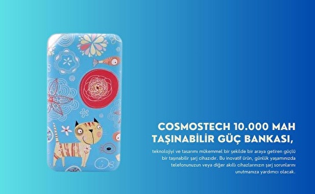 Cosmostech 10.000 Mah Powerbank Özel Resim Kedi Temalı, Taşınabilir Güç Bankası