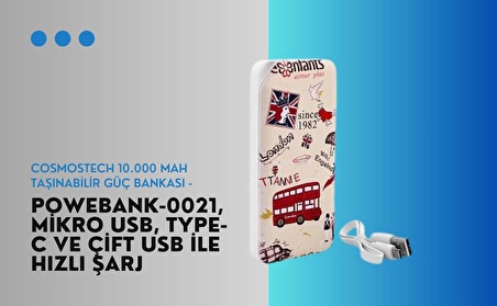 Cosmostech 10.000 Mah Powerbank Özel Resim England Temalı, Taşınabilir Güç Bankası