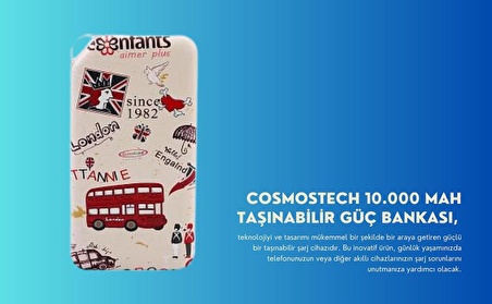 Cosmostech 10.000 Mah Powerbank Özel Resim England Temalı, Taşınabilir Güç Bankası