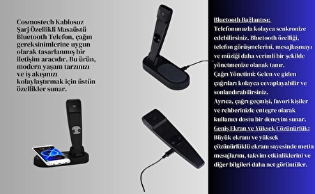 Cosmostech Kablosuz Şarj Cihazı Standı / Kablosuz ve USB ile Şarj Edilebilir Masa Üstü Şık Şarj Standı