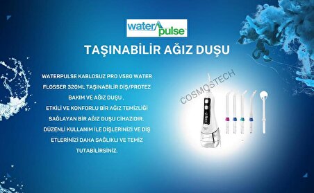 Waterpulse Kablosuz Pro V580 Water Flosser 320ml Taşınabilir Diş/Protez Bakım Ve Ağız Duşu Beyaz
