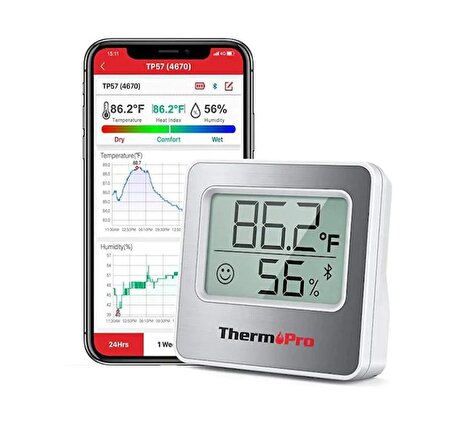 ThermPro TP-357 Akıllı İç Mekan Isı ve Nem Ölçer Termometre