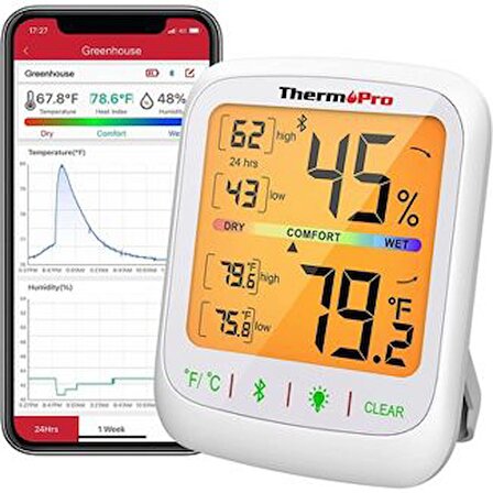 ThermoPro TP-359 Akıllı İç Mekan Isı ve Nem Ölçer Termometre