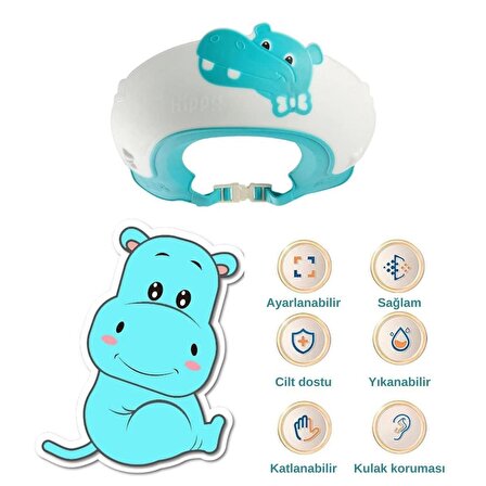 Hippo Banyo Şapkası , Slikon Çocuk Duş Tacı , Sevimli Hipopotam , Ayarlanabilir Tasarım, 6ay-9yaş