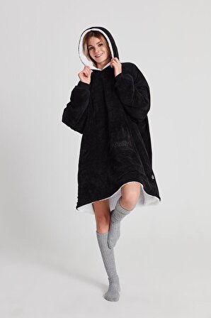 POFFY Oversize Giyilebilir Battaniye TEK BEDEN ÇOK RAHAT Unisex Hoodie Peluş Kapüşonlu Sweatshirt