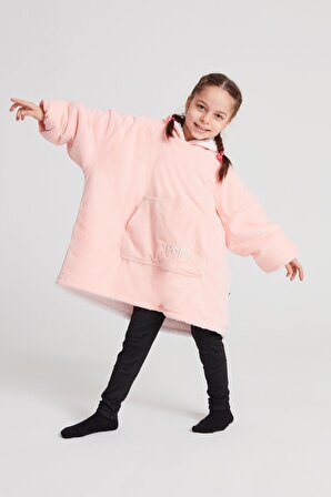 POFFY Çocuk Oversize Giyilebilir Battaniye TEK BEDEN 12 Yaş Altı Unisex Peluş Kapüşonlu Sweatshirt