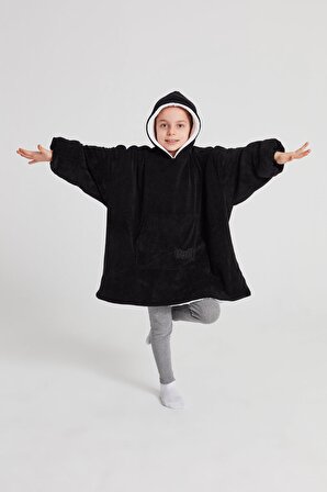 POFFY Çocuk Oversize Giyilebilir Battaniye TEK BEDEN 12 Yaş Altı Unisex Peluş Kapüşonlu Sweatshirt
