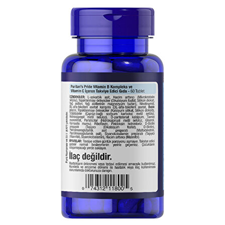 Puritan's Pride B Complex Plus Vitamin C 500 Mg 60 Tablet - AROMASIZ