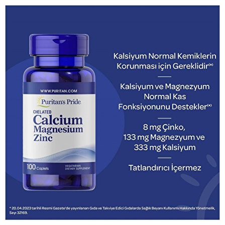 Puritan's Pride Calcium Magnesium Zinc 100 Tablet - AROMASIZ