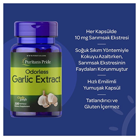 Puritan's Pride Odorless Garlic Extract 1000 Mg 100 Kapsül - AROMASIZ