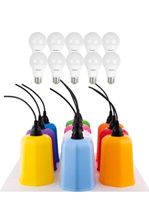LED Ampul Beyaz Renk 9 Watt Tasarruflu Ampul + 10 Metre Kablo 10 Lu Ağaç Fenerleri İçin