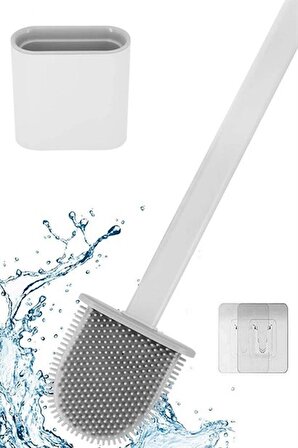 BUFFER® Duvara Monte Edilebilir Kapaklı Askılı Klozet Yumuşak Silikon Başlıklı Tuvalet Fırçası Seti