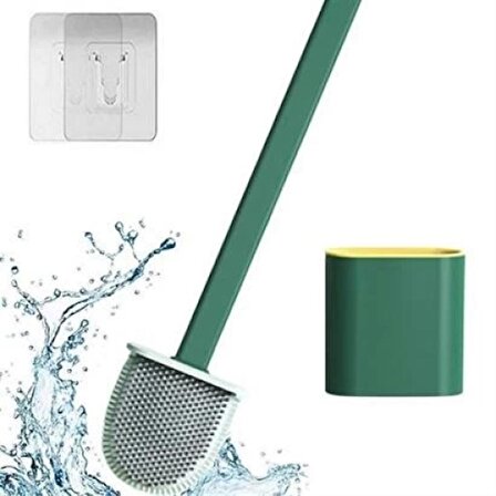 RENGINESHOP® Duvara Monte Edilebilir Kapaklı Askılı Klozet Yumuşak Silikon Başlıklı Tuvalet Fırçası Seti