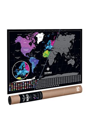 Kazınabilir Dünya Haritası Siyah Versiyon Kazımalı Scratch Map Gez, Gör, Kazı, Harita Eğitici, Eğlenceli Kazınabilir Harita