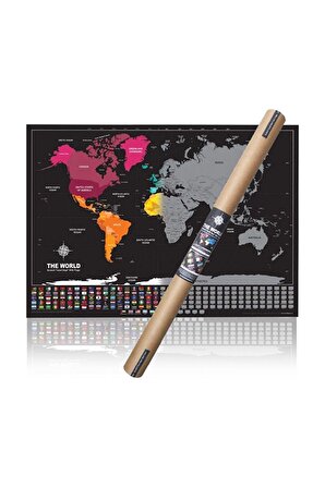 Kazınabilir Dünya Haritası Siyah Versiyon Kazımalı Scratch Map Gez, Gör, Kazı, Harita Eğitici, Eğlenceli Kazınabilir Harita