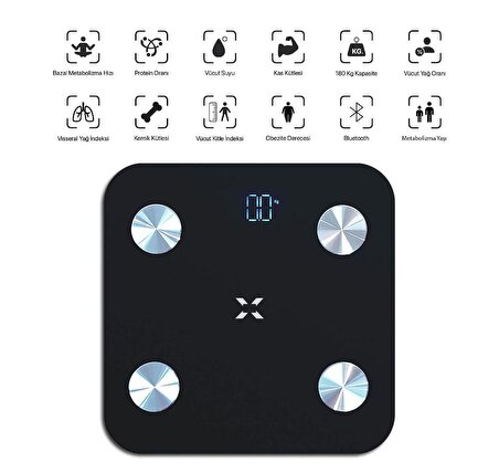 Xenon Smart Akıllı Dijital Tartı Baskül Yağ Su Kas Vücut Kitle Endeksi Kilo Ölçer Tartı Bluetooth Bağlantılı 