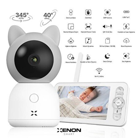 Akıllı Bebek Kamerası Dijital Monitörlü 5" LCD Smart Baby Camera