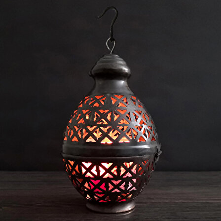 Binbir Trend Antik Bakır Dekoratif Mum Feneri Şamdan Mumluk 19cm