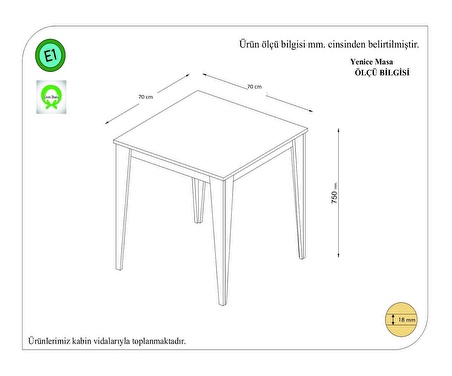 Yenice 70X70 Mutfak Masası Safirmeşe