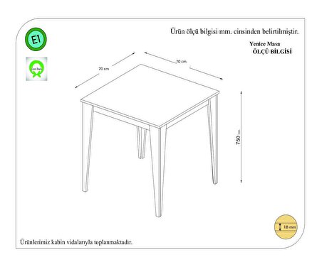 Yenice 70X70 Mutfak Masası Sarı