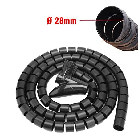 Spiral Kablo Toplayıcı Kablo Düzenleyici Ø 20mm x1,5m Siyah