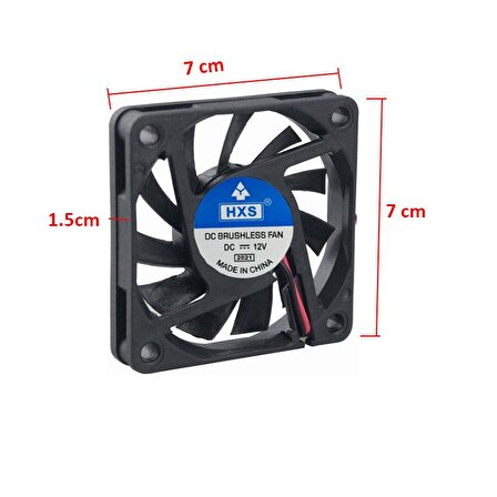 Dc 12v  7cm 2 pinli soğutucu fan 7x7x1,5 cm fan