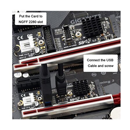 M.2 PCI E to Type E USB 3.1 nvme ngff M anahtar ekspres kart 
