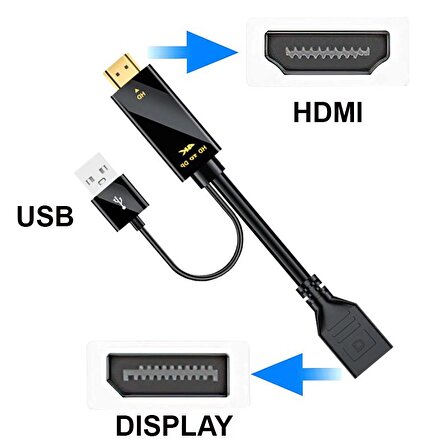 Hdmı to display 4k kablo + usb2.0 güç kaynağı kablosu hd to dp 