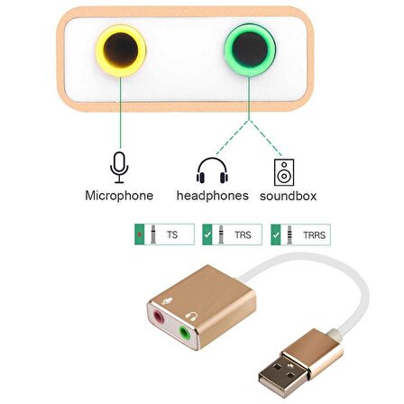 USB Harici 7.1 kanal Stereo Ses kartı 3.5mm kablolu gold