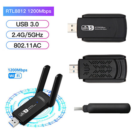 USB 3.0 AC1200Mbps Wifi adaptörü dual Bant 5GHz /2.4Ghz
