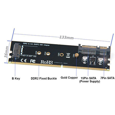 DDR2 ram slot to M.2 ngff ssd çevirici adaptör kartı