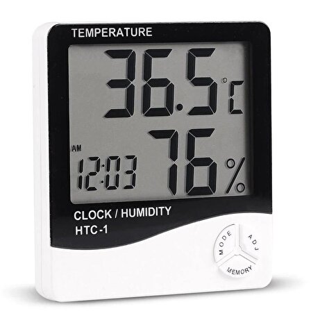 Termometre ısı nem ölçer LCD dijital ekranlı saatli termometre