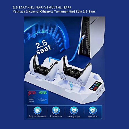 Cosmostech PS5 Slim Playstation 5 Standart CD ve Dijital Sürüm Uyumlu YH-55 Cooling Soğutuculu Fanlı Controller Şarjlı Stand