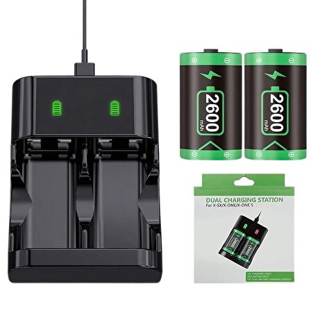 Cosmostech XBOX Series S ve X / X-ONE ve S Controller Dual Charging Station, Çoklu 2600 mAh 2 Adet Bataryalı Şarj Kiti X018