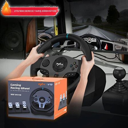 Cosmostech PXN V9 Gaming Racing Wheel 3 Pedallı ve Vitesli PC, PS4, PS3, Switch, Xbox ONE, Xbox Series X/S Uyumlu Oyuncu Direksiyonu