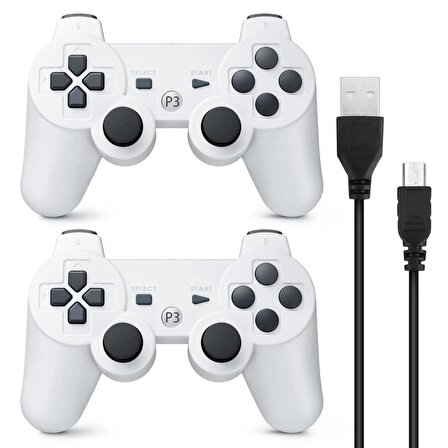 Cosmostech P3 Doubleshock PS3 Playstation 3 için Uyumlu Kablosuz Titreşimli Oyun Kolu Gamepad Joystick Controller Beyaz