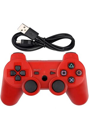 Cosmostech P3 Doubleshock PS3 Playstation 3 için Uyumlu Kablosuz Titreşimli Oyun Kolu Gamepad Joystick Controller Kırmızı