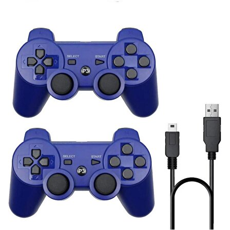 Cosmostech P3 Doubleshock PS3 Playstation 3 için Uyumlu Kablosuz Titreşimli Oyun Kolu Gamepad Joystick Controller Mavi