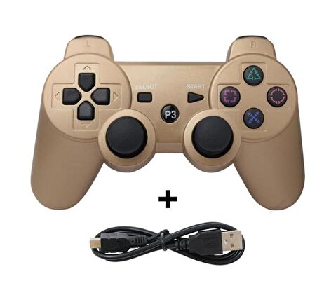 Cosmostech P3 Doubleshock PS3 Playstation 3 için Uyumlu Kablosuz Titreşimli Oyun Kolu Gamepad Joystick Controller Gold