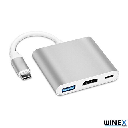 Winex 3in1 Type-C To HDMI Hub Port Adaptör PD USB 3.0 4K HDMI Çıkışlı